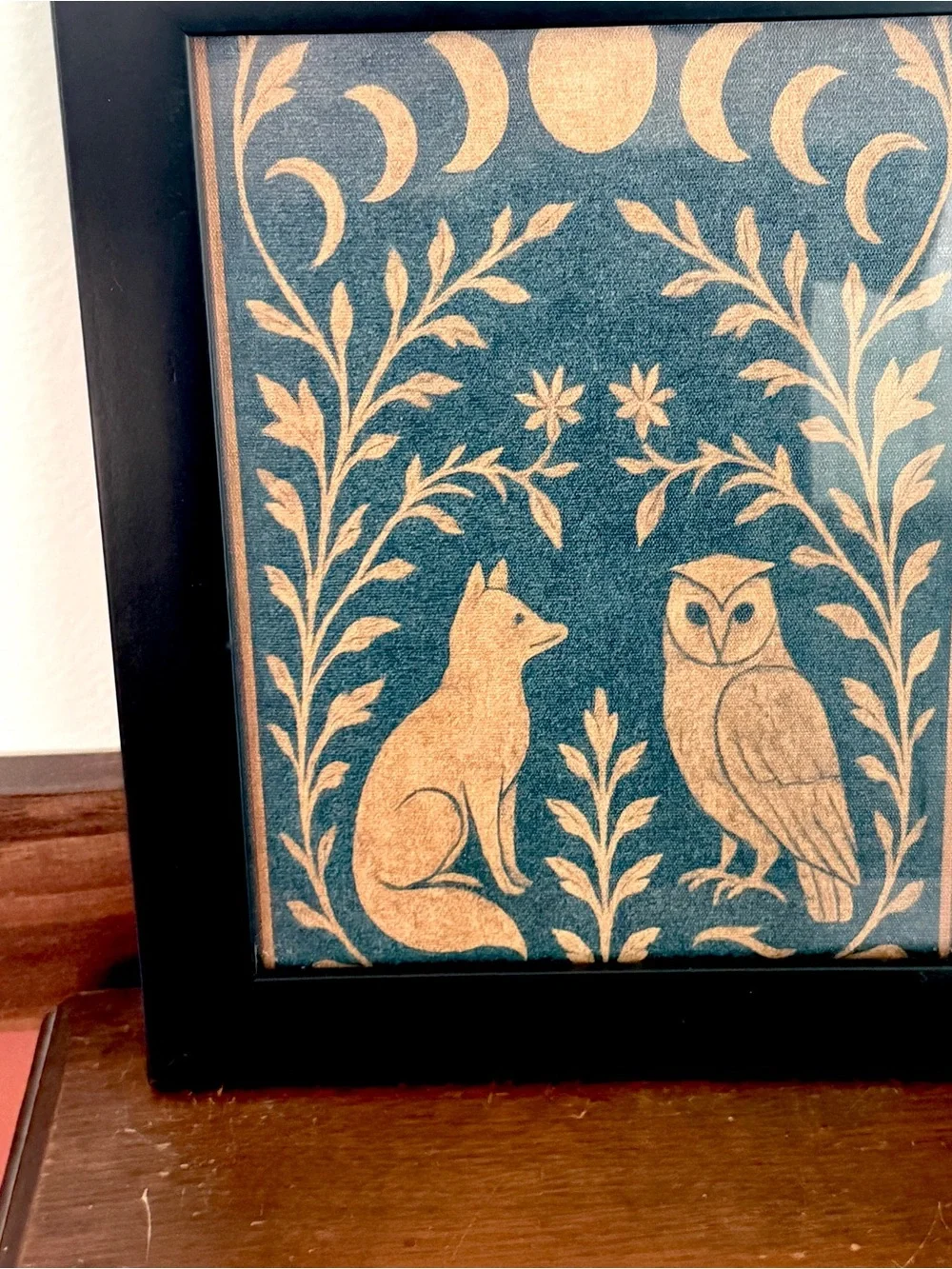 Moon Phases Fox Owl Forest Botanical Canvas Art Print Black Framed Wall Hang Art